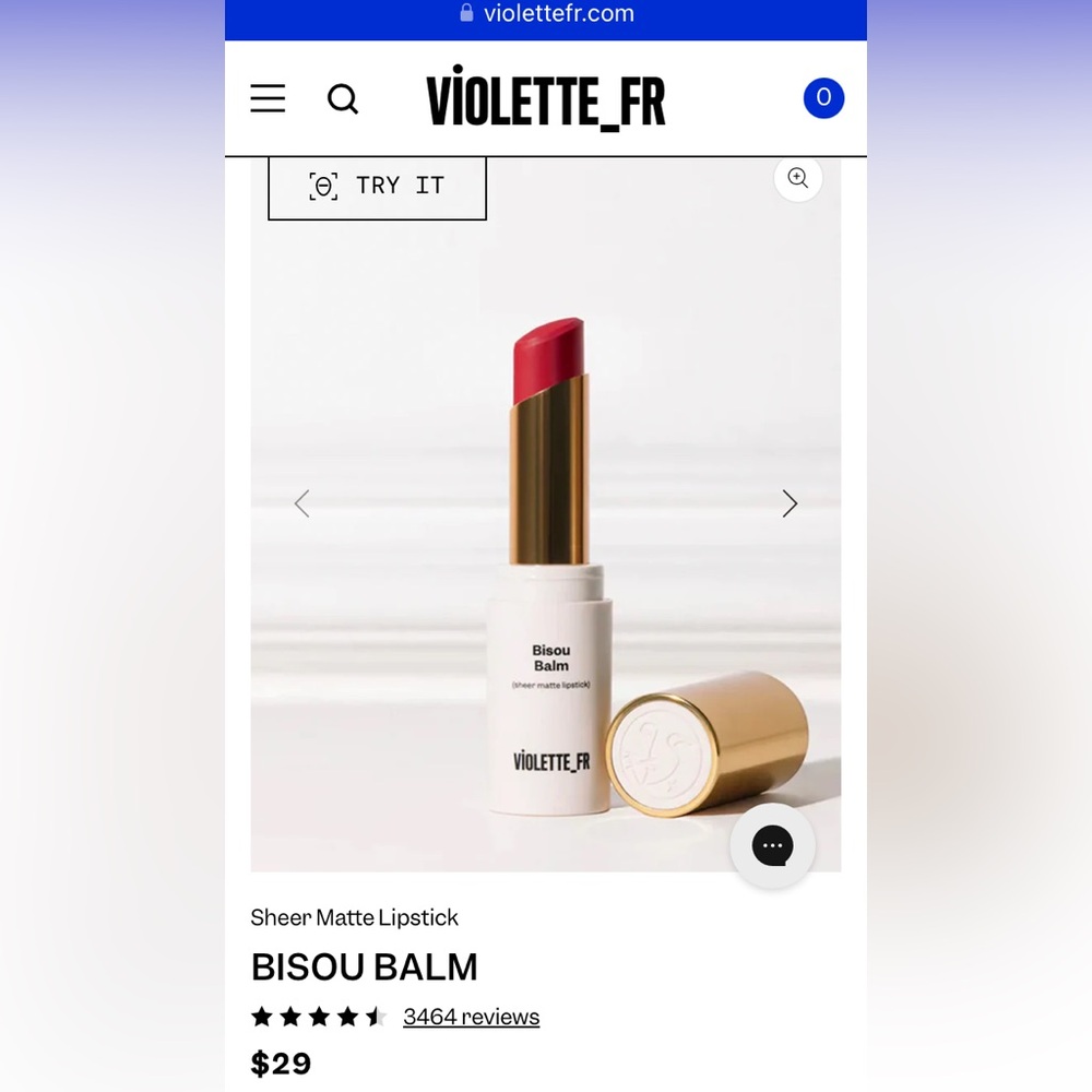 Violette FR Bisou Balm Sheer Matte Lipstick Amour Fou